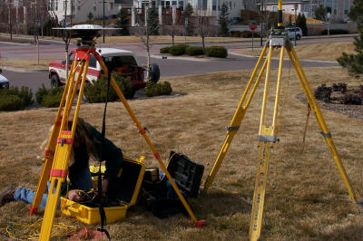 Trimble G.P.S. base set up near Tule Lakes in Littleton